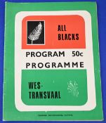 1976 Western Transvaal v New Zealand Rugby Programme: Large, packed. VG