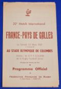 1957 France v Wales Rugby Programme: Scarce 'French Fifties Flimsy', narrow Welsh Rees Stephens-