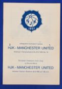 1965/66 European Cup HJK (Finland) v Manchester Utd match programme 22 September 1965; score to