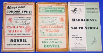 1947-52 Wales etc Rugby Programmes (3): Bargain? Wales v England & v Australia, both 1947, both