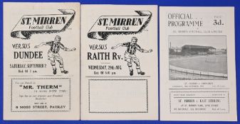 Selection of St Mirren home match programmes 1950/51 Dundee (SLC 2nd September), 1951/52 Raith
