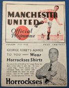 Pre-War 1935/1936 Manchester Utd. (Div. 2 Champions) v Swansea Town 14 March 1936 match programme;