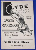1950/51 Clyde v Dundee Div. 'A' match programme 14 October 1950 at Shawfield, fold out type issue;