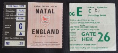 1972 Rugby Tickets, Natal & S Africa v England (2): Generally G, scarce