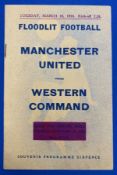 Scarce 1955/56 Western Command (Army) v Manchester United challenge match programme at the Belle Vue