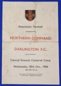 1954 Northern Command v Darlington FC challenge match programme at the Central Ground, Catterick