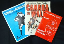 1973 John Bevan-Signed Wales in Canada Rugby Programmes (3): All autographed by their former