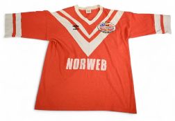 Wigan RLFC shirt 1989 v Warrington in the USA #1 size pit to pit is approx. 23'' Umbro / Norweb.