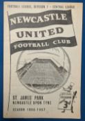 1956/57 Newcastle United reserves v Manchester United. Central League match programme 12 January