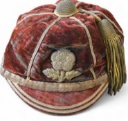 Rare and Early 1870/80's England International Rugby Cap: A classic England maroon panelled cap with