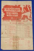 1944/45 Football League Cup North Manchester Utd v Doncaster Rovers single sheet; has creases,