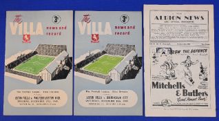 1949/50 Aston Villa v Wolves Div. 1 27 December 1949, WBA v Aston Villa Div.1 8th October 1949,
