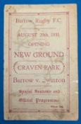 1931 Barrow v Swindon Rugby League: Opening of New Ground Souvenir Programme - in fair condition