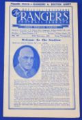 1953/54 Rangers v The British Army friendly floodlit match programme 24 February 1954 at Ibrox;