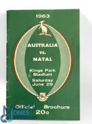 1963 Natal v Australia Rugby Programme: Neat, compact, green-covered example from Durban. VG