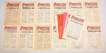 Collection of Charlton Athletic home match programmes 1948/49 Bolton Wanderers, 1949/50 Huddersfield