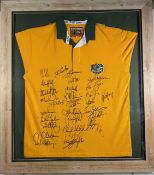 1999 Australia framed pin-mounted Rugby Jesey, Tiaan Strauss?: Pine-framed, 41