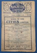 Very scarce Manchester United official programme Volume 1, Number 2 v Manchester City dated 17