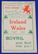 1934 Wales v Ireland Rugby Programme: In those days, a sensation at Cardiff - as full back and later