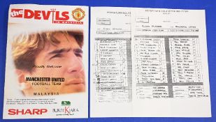 1995/96 The Devils in Malaysia proudly welcome Manchester Utd to Malaysia, 22 page programme
