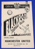 1952/53 Blackpool reserves v Manchester United Central League match programme Boxing Day 1952 -