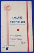 1948 England v Switzerland international match at Arsenal Stadium 1st December 1948, 10 page match