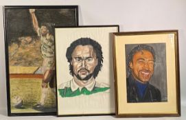 Three Amateur Artist Drawings of Derek Whyte Celtic Scottish Footballer c1990, drawn by P Dolla -
