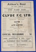 1952/53 Scottish Cup 3rd round Clyde v Ayr Utd match programme fold out type issue; score on cover