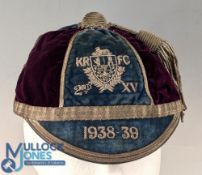 1938-9 KRFC 2nd XV Rugby Honours Cap: maroon & blue cap with 6 panels, gold braided tassel,