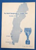 World Cup 1958 Official Press 66 Page Programme A5 size for the 1958 World Cup in Sweden issued by