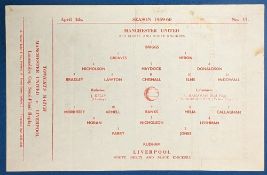 1959/60 Lancashire Senior Cup semi/final replay single sheet Manchester United v Liverpool match