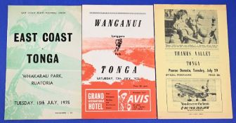 1975 Tonga in New Zealand Rugby Programmes (3): Most near mint, issues from Wanganui, East Coast &