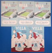 Aston Villa home match programmes v 1948/49 Stoke City, Manchester City, 1949/50 Middlesbrough (