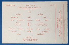 1951/52 Manchester Utd reserves v Liverpool Central League single sheet match programme 16