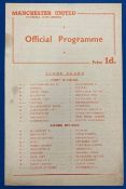 1953/54 Manchester Utd reserves v Derby County Central League match programme 17 October 1953 single