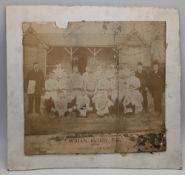 1897-88 Wigan Rugby League First Team Photograph - refixed to card backing - with a crack to it