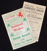 1932 Wales v Ireland Rugby Programme: Excellent, clean & crisp example from Cardiff - with rare