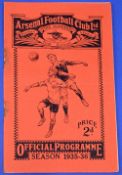 Pre-War 1935/1936 Arsenal v Manchester City Div. 1 match programme 21 September 1935; very rusty
