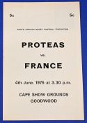 Scarce 1975 SARF Proteas v France Rugby Programme: Another groundbreaking fixture on the Tricolores'
