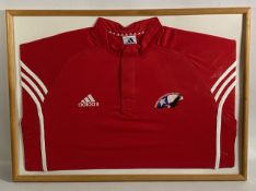 Chile Rugby Federation Framed Scarlet Jersey: Attractively-badged bright red Adidas example from the