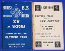 1959 British & I Lions in Australia Rugby Programmes (2): Neatly taped spines to both of these