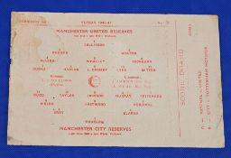 1946/47 Manchester United reserves v Manchester City Central league single sheet match programme 1