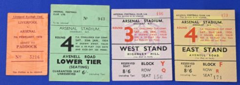 Tickets: Arsenal home match tickets 1953/54 Norwich City FAC 30 January 1954, 1954/55 Cardiff City