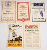 1948/49 Manchester Utd away match programmes to include Chelsea, Arsenal, Manchester City, Hull City