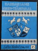 1958 Northern Transvaal v Barbarians Rugby Programme: Splendid bold blue covers, detailed issue from