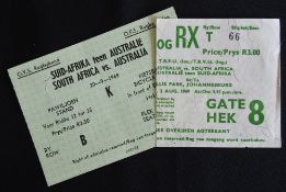 1969 SA v Australia Test Match Rugby Tickets (2): From the Ellis Park & Bloemfontein clashes. G/VG