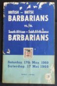 1969 S African Barbarians v Barbarians Rugby Programme: Cover v worn and prog a tad wrinkled,