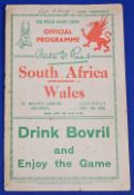 1931 Wales v S Africa Rugby Programme: Famous game at Swansea, VG with only slight tape and a little