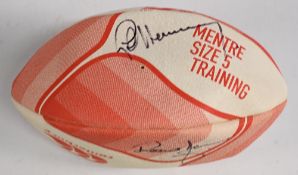 1990s Signed full-sized Canterbury Rugby Ball: Red and White unused ball, neatly signed by