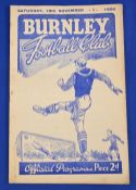 1950/51 Burnley reserves v Manchester Utd Central league match programme 18 November 1950; pencil